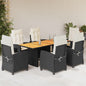 JUNG Vida 7-tlg. Garten-Essgruppe mit Kissen Schwarz Poly Rattan