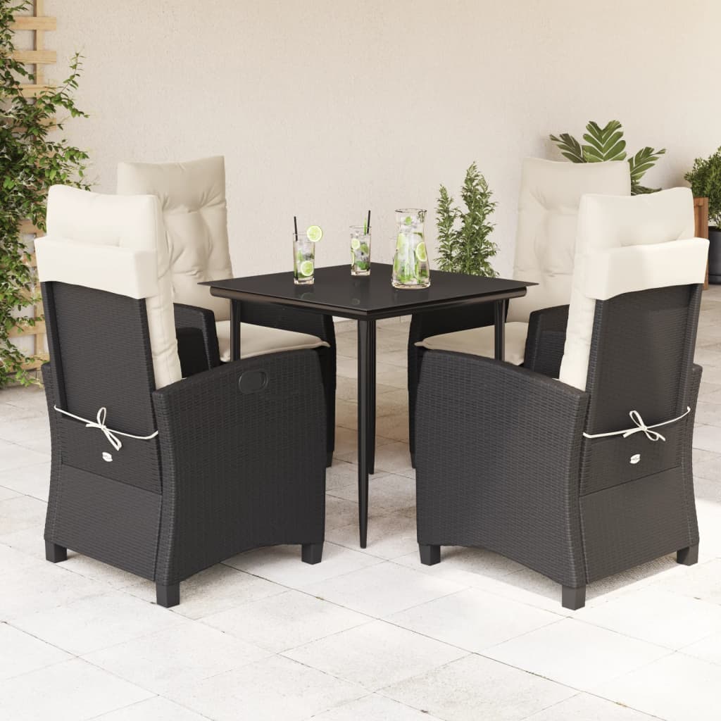 JUNG Vida 5-tlg. Garten-Essgruppe mit Kissen Schwarz Poly Rattan