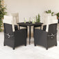 JUNG Vida 5-tlg. Garten-Essgruppe mit Kissen Schwarz Poly Rattan