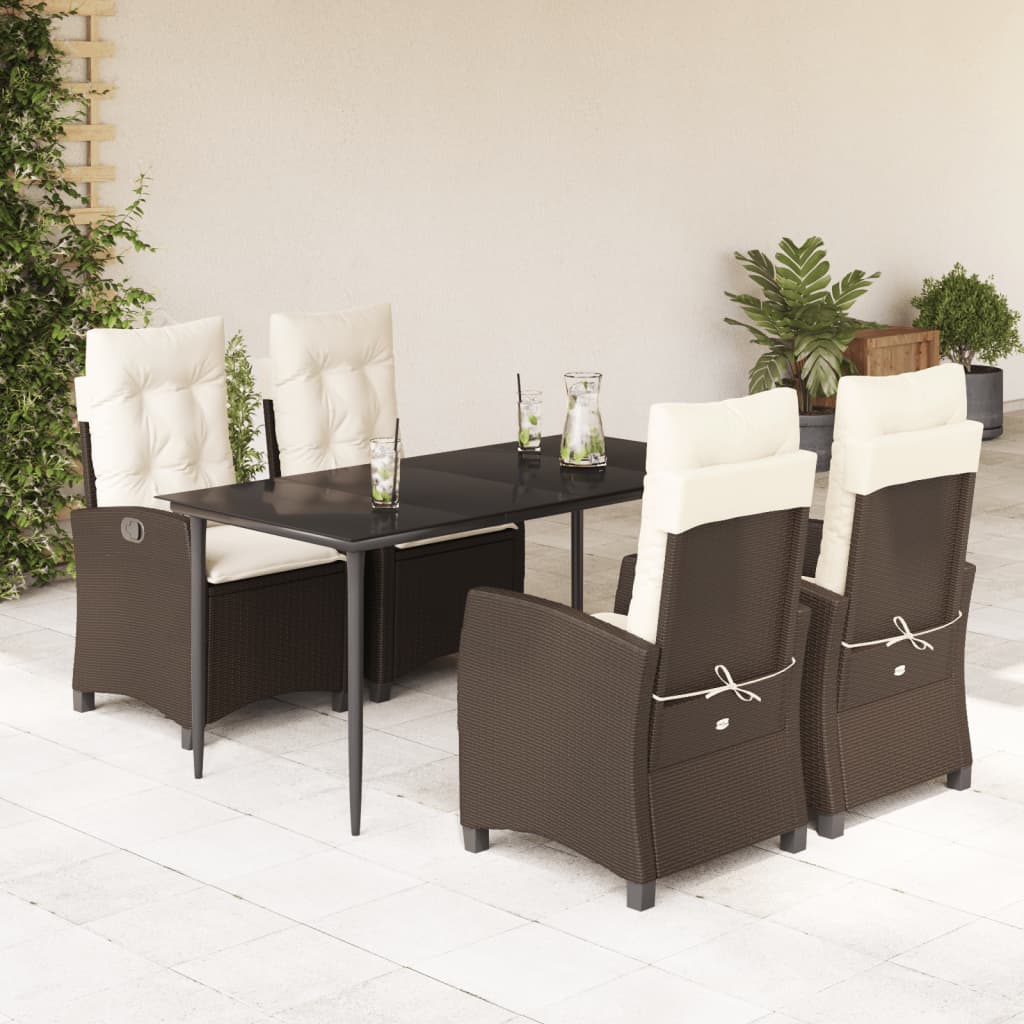 JUNG Vida 5-tlg. Garten-Essgruppe mit Kissen Braun Poly Rattan