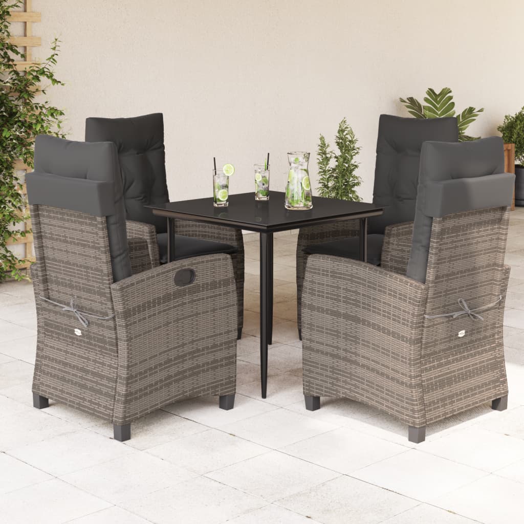 JUNG Vida 5-tlg. Garten-Essgruppe mit Kissen Grau Poly Rattan