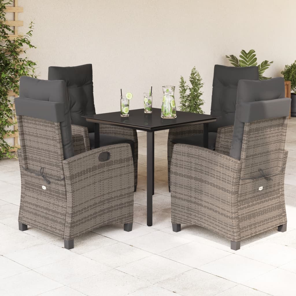 JUNG Vida 5-tlg. Garten-Essgruppe mit Kissen Grau Poly Rattan