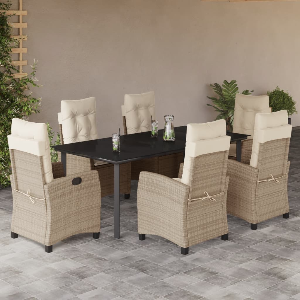 JUNG Vida 7-tlg. Garten-Essgruppe mit Kissen Beige Poly Rattan