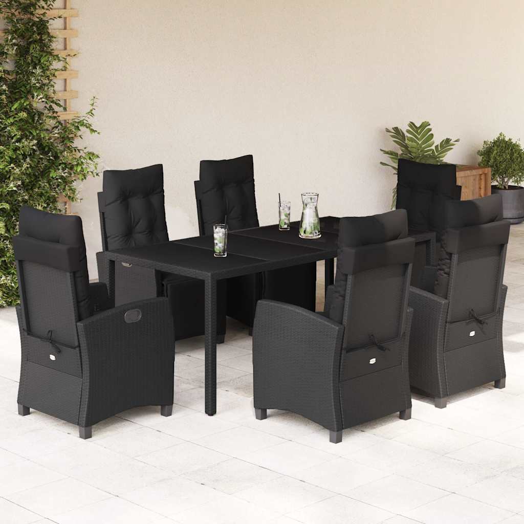 JUNG Vida 7-tlg. Garten-Essgruppe mit Kissen Schwarz Poly Rattan