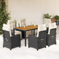 JUNG Vida 7-tlg. Garten-Essgruppe mit Kissen Schwarz Poly Rattan