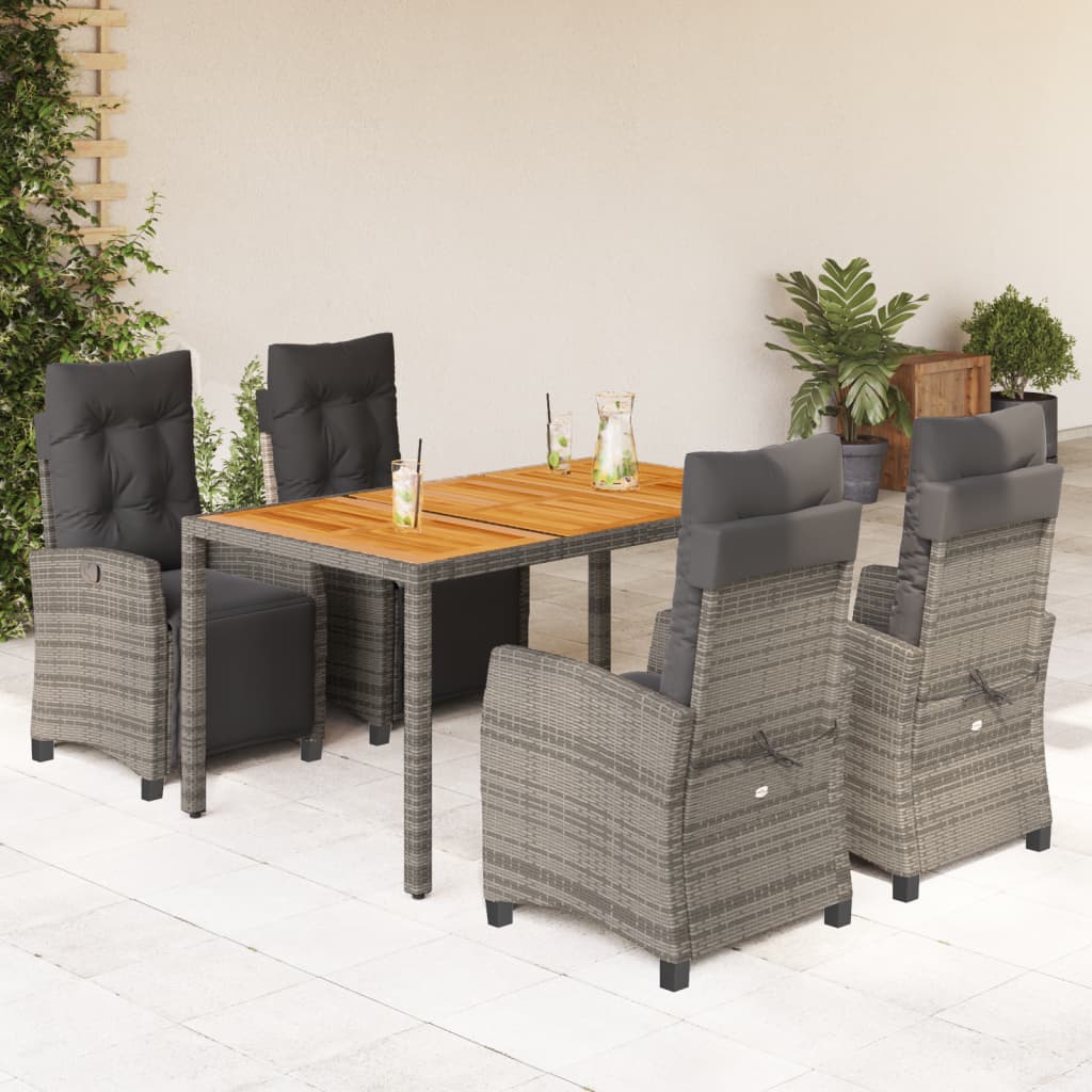 JUNG Vida 5-tlg. Garten-Essgruppe mit Kissen Grau Poly Rattan