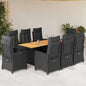 JUNG Vida 9-tlg. Garten-Essgruppe mit Kissen Schwarz Poly Rattan