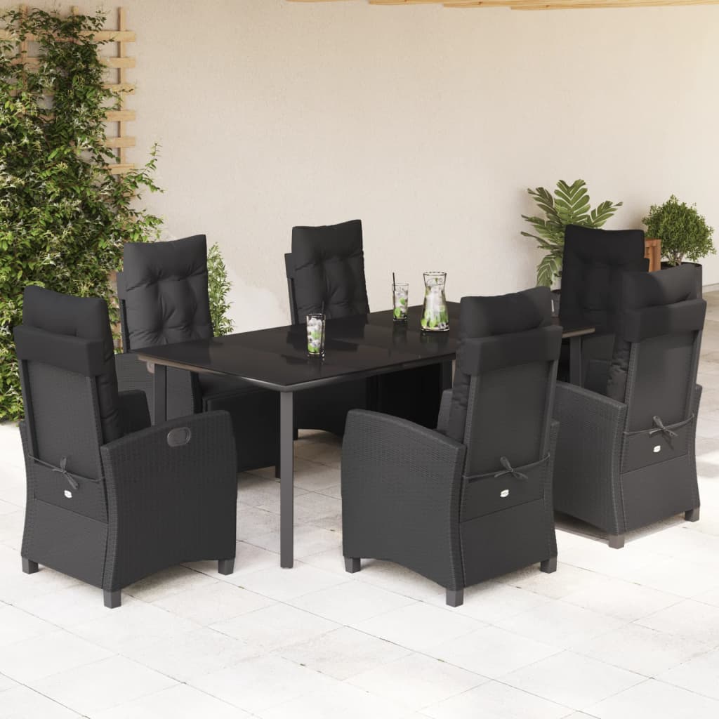 JUNG Vida 7-tlg. Garten-Essgruppe mit Kissen Schwarz Poly Rattan