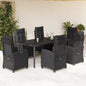 JUNG Vida 7-tlg. Garten-Essgruppe mit Kissen Schwarz Poly Rattan