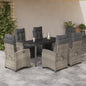 JUNG Vida 7-tlg. Garten-Essgruppe mit Kissen Hellgrau Poly Rattan
