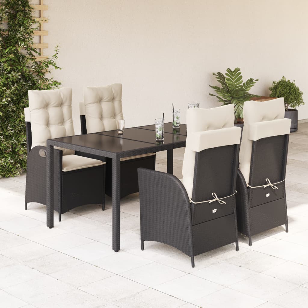JUNG Vida 5-tlg. Garten-Essgruppe mit Kissen Schwarz Poly Rattan