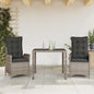 JUNG Vida 3-tlg. Garten-Essgruppe mit Kissen Grau Poly Rattan