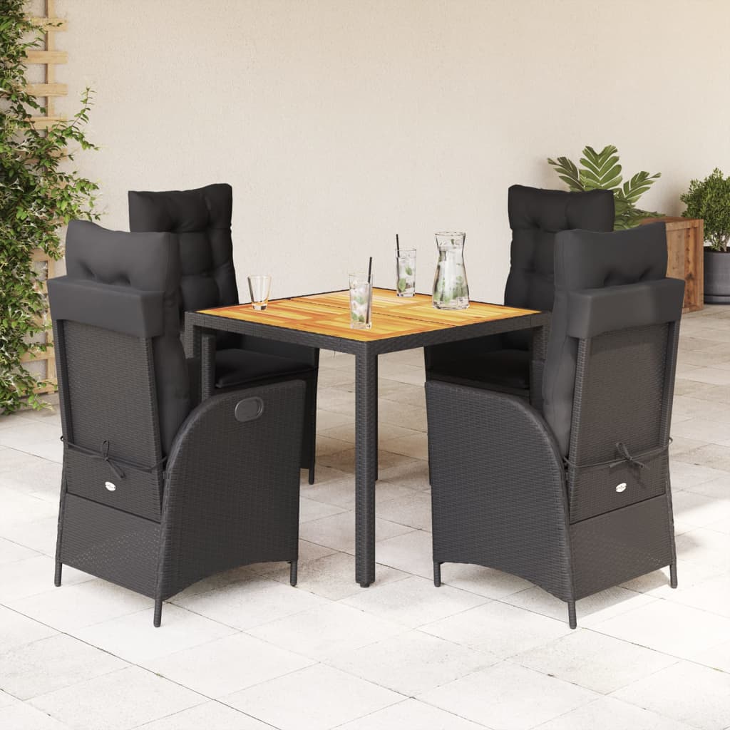 JUNG Vida 5-tlg. Garten-Essgruppe mit Kissen Schwarz Poly Rattan