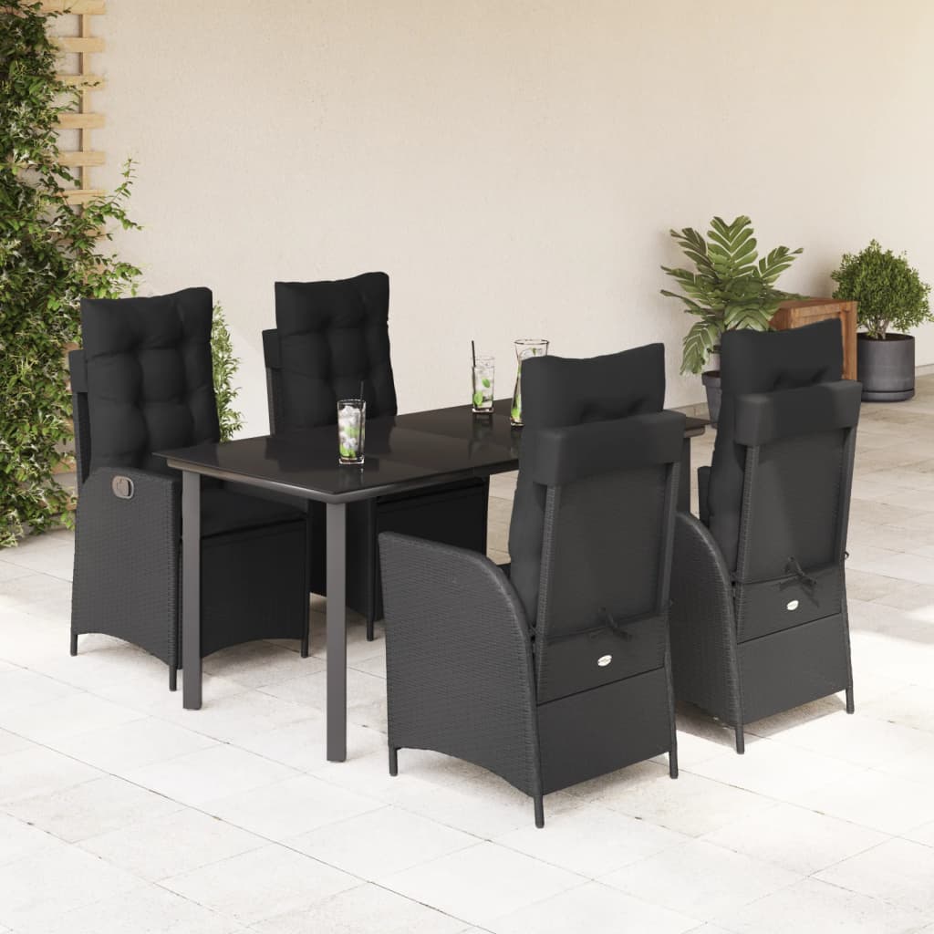 JUNG Vida 5-tlg. Garten-Essgruppe mit Kissen Schwarz Poly Rattan