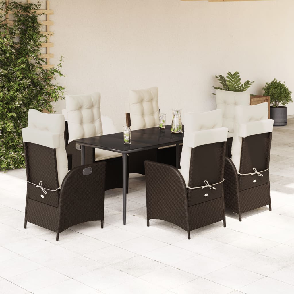 JUNG Vida 7-tlg. Garten-Essgruppe mit Kissen Braun Poly Rattan