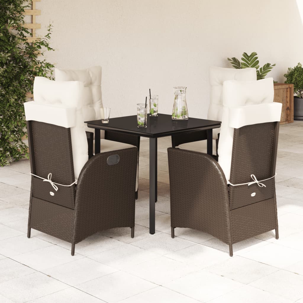 JUNG Vida 5-tlg. Garten-Essgruppe mit Kissen Braun Poly Rattan