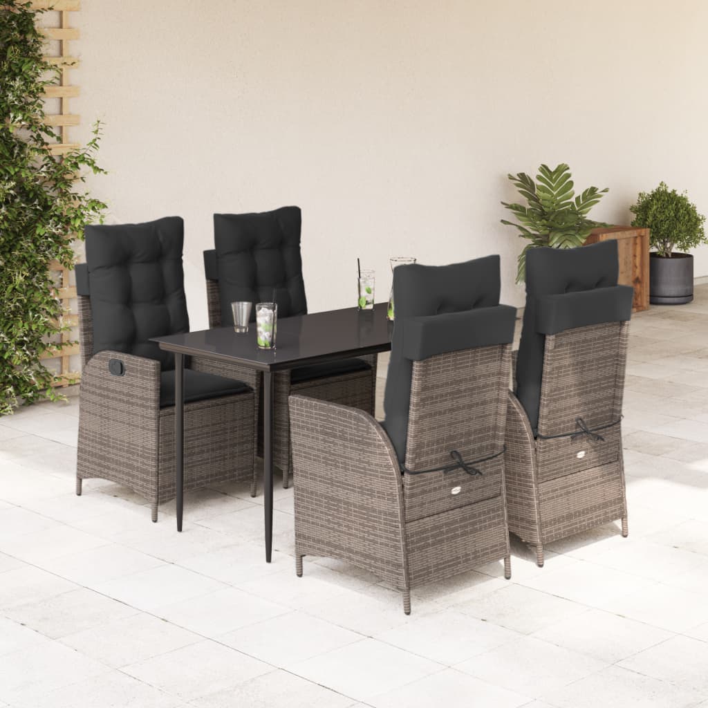 JUNG Vida 5-tlg. Garten-Essgruppe mit Kissen Grau Poly Rattan