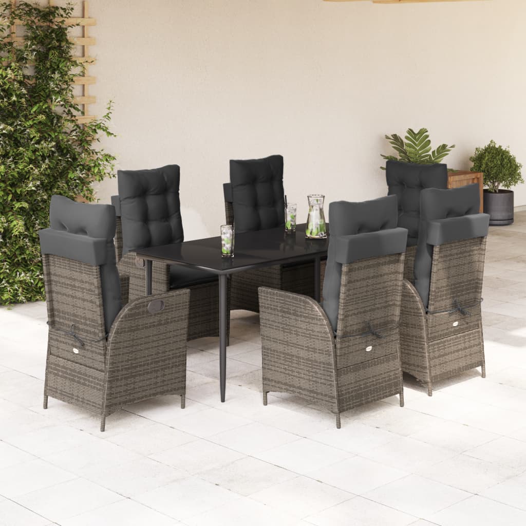JUNG Vida 7-tlg. Garten-Essgruppe mit Kissen Grau Poly Rattan