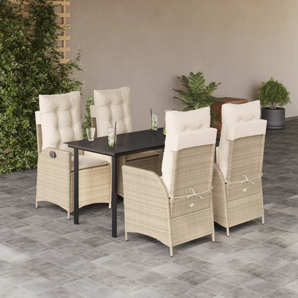 JUNG Vida 5-tlg. Garten-Essgruppe mit Kissen Beige Poly Rattan