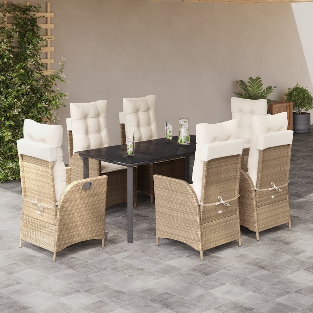 JUNG Vida 7-tlg. Garten-Essgruppe mit Kissen Beige Poly Rattan