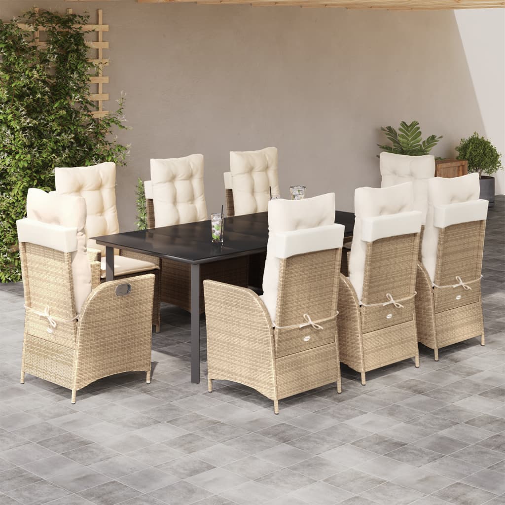 JUNG Vida 9-tlg. Garten-Essgruppe mit Kissen Beige Poly Rattan
