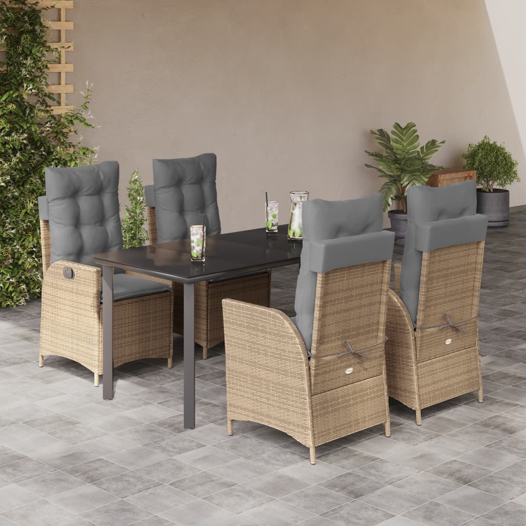 JUNG Vida 5-tlg. Garten-Essgruppe mit Kissen Beige Poly Rattan