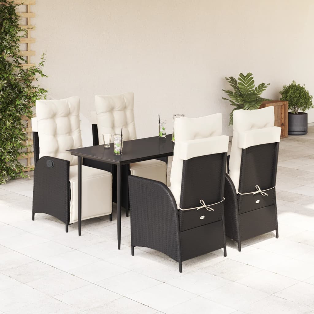 JUNG Vida 5-tlg. Garten-Essgruppe mit Kissen Schwarz Poly Rattan