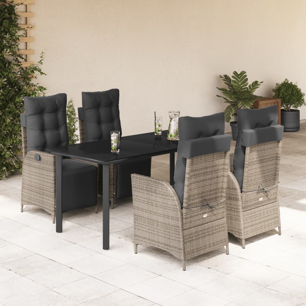 JUNG Vida 5-tlg. Garten-Essgruppe mit Kissen Grau Poly Rattan