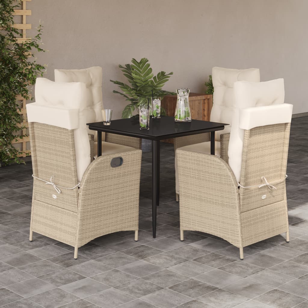 JUNG Vida 5-tlg. Garten-Essgruppe mit Kissen Beige Poly Rattan