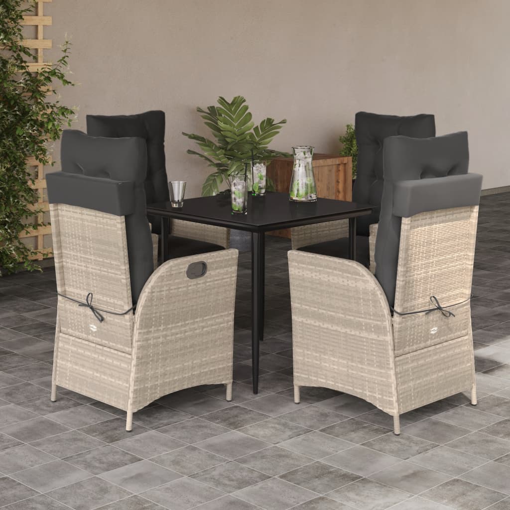 JUNG Vida 5-tlg. Garten-Essgruppe mit Kissen Hellgrau Poly Rattan