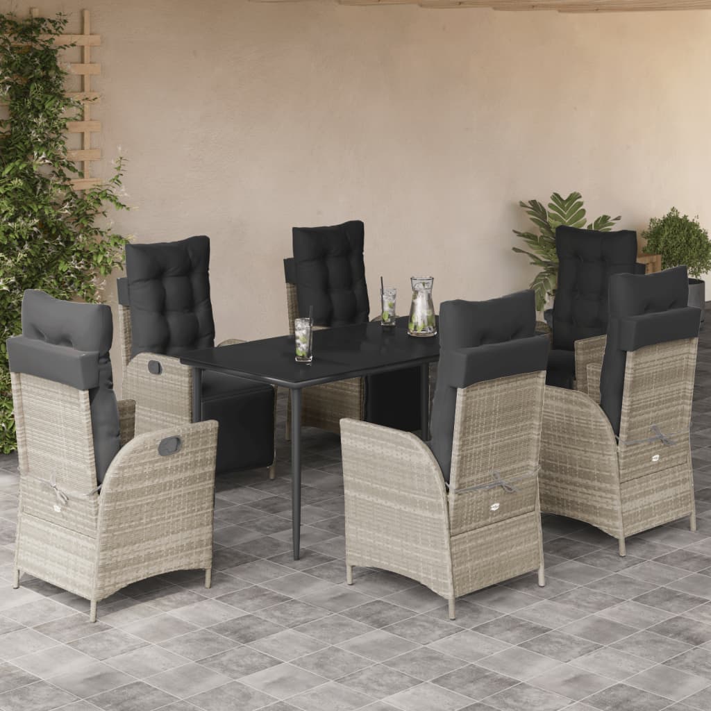 JUNG Vida 7-tlg. Garten-Essgruppe mit Kissen Hellgrau Poly Rattan