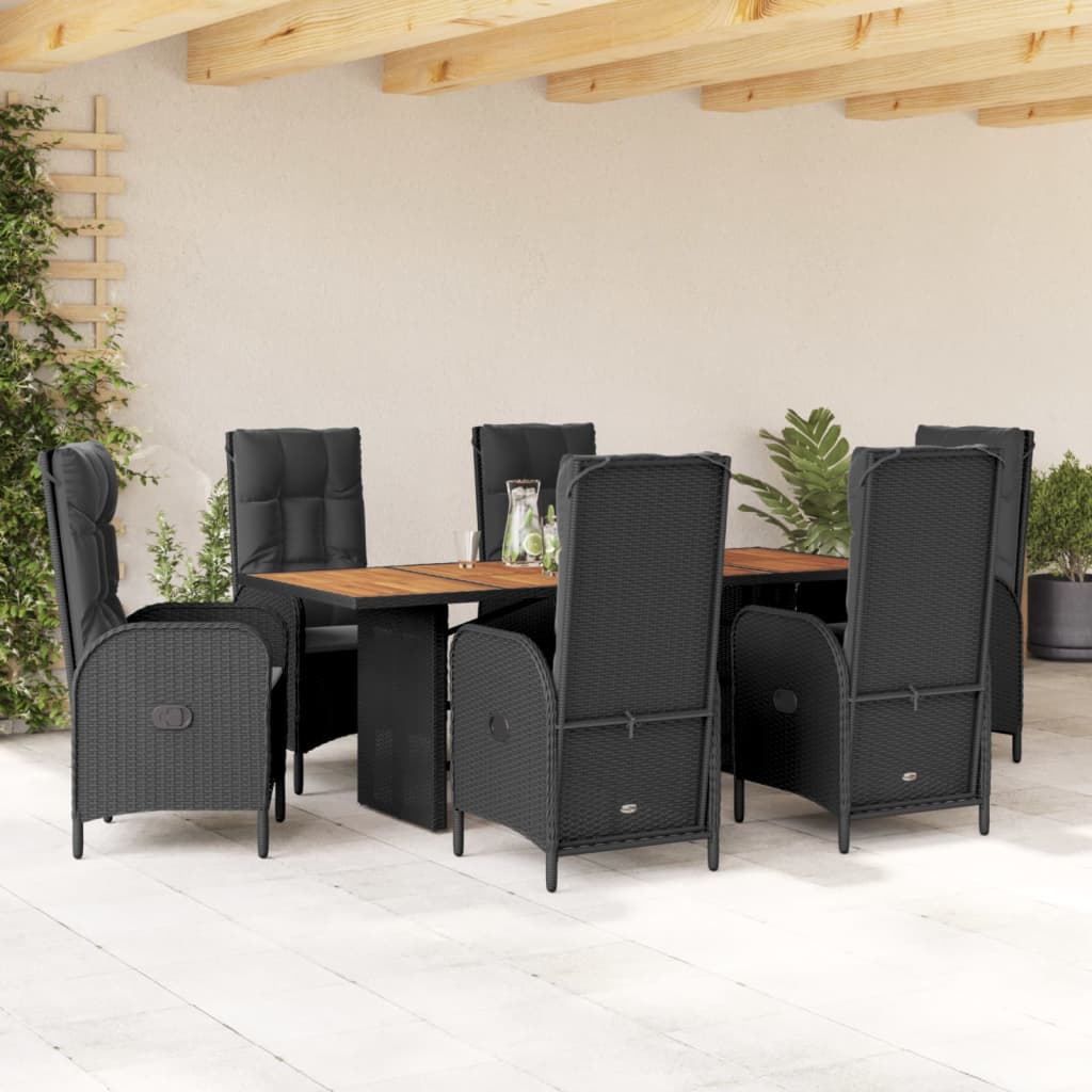 JUNG Vida 7-tlg. Garten-Essgruppe mit Kissen Schwarz Poly Rattan