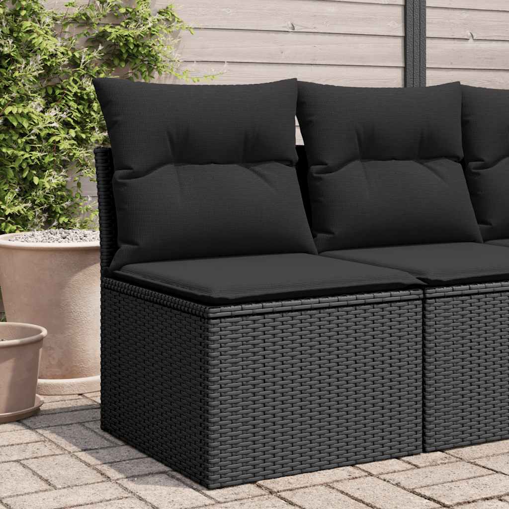JUNG Vida Gartensofa ohne Armlehnen mit Kissen Schwarz Poly Rattan