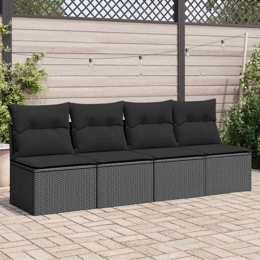 JUNG Vida Gartensofa mit Kissen 4-Sitzer Schwarz Poly Rattan