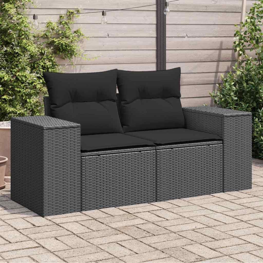 JUNG Vida Gartensofa mit Kissen 2-Sitzer Schwarz Poly Rattan
