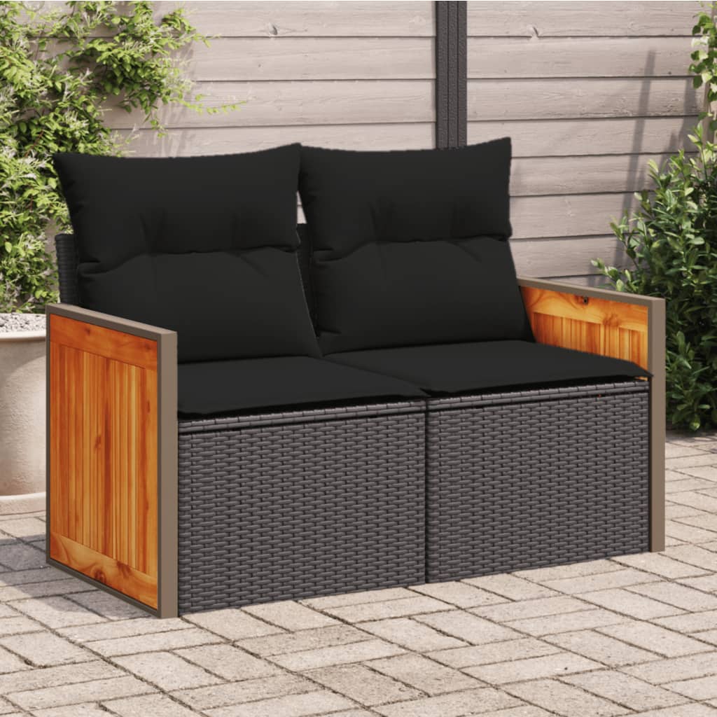 JUNG Vida Gartensofa mit Kissen 2-Sitzer Schwarz Poly Rattan