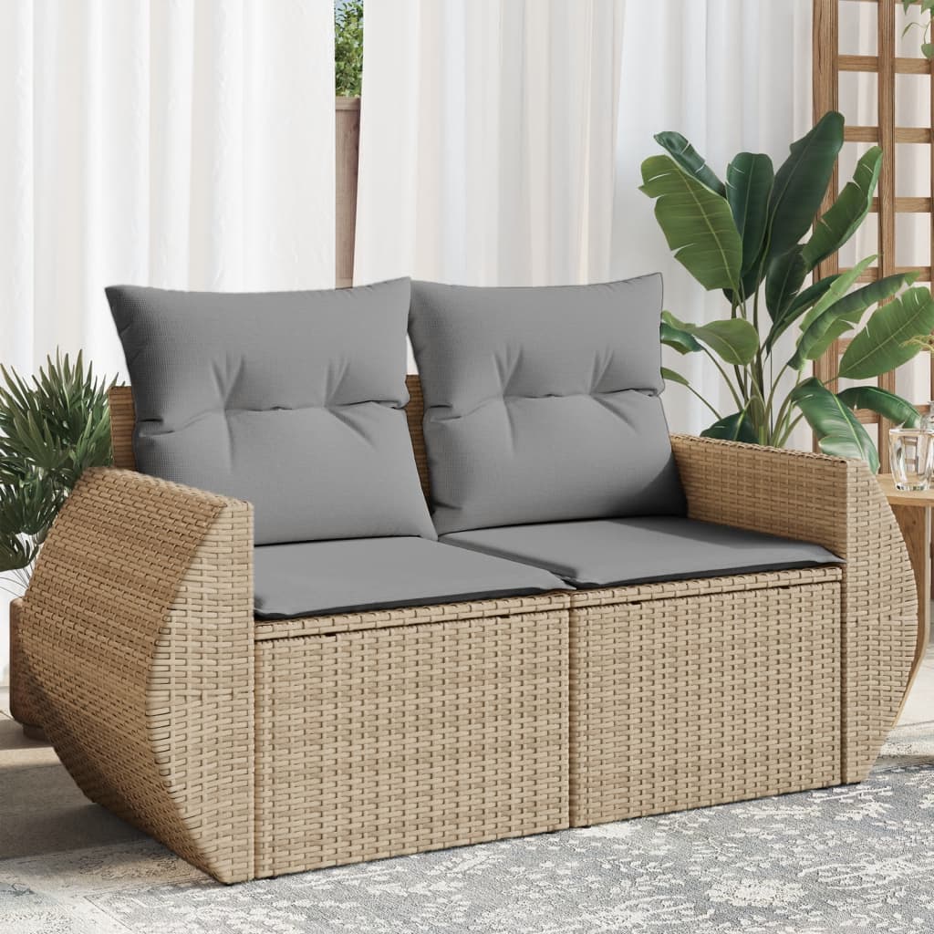 JUNG Vida Gartensofa mit Kissen 2-Sitzer Beige Poly Rattan