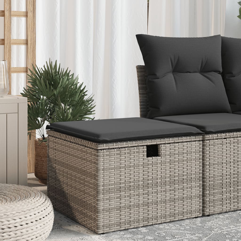 JUNG Vida Gartenhocker mit Kissen Grau 55x55x37 cm Poly Rattan
