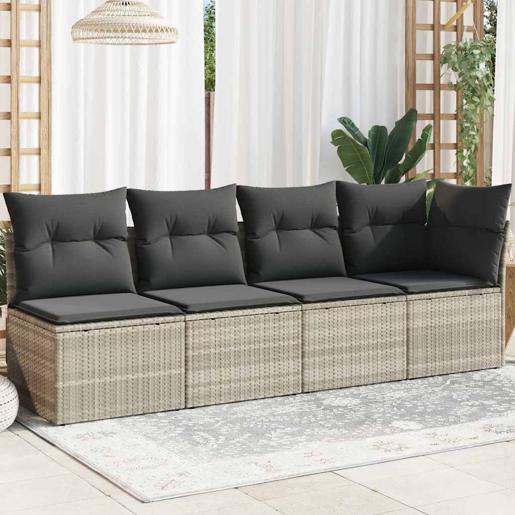 JUNG Vida Gartensofa mit Kissen 4-Sitzer Hellgrau Poly Rattan