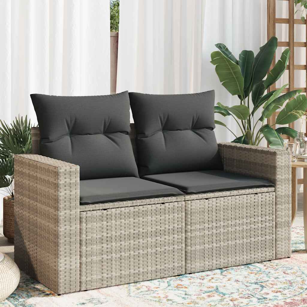 JUNG Vida Gartensofa mit Kissen 2-Sitzer Hellgrau Poly Rattan