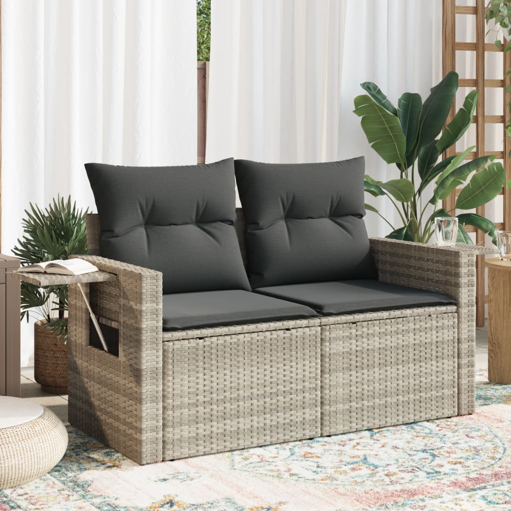 JUNG Vida Gartensofa mit Kissen 2-Sitzer Hellgrau Poly Rattan