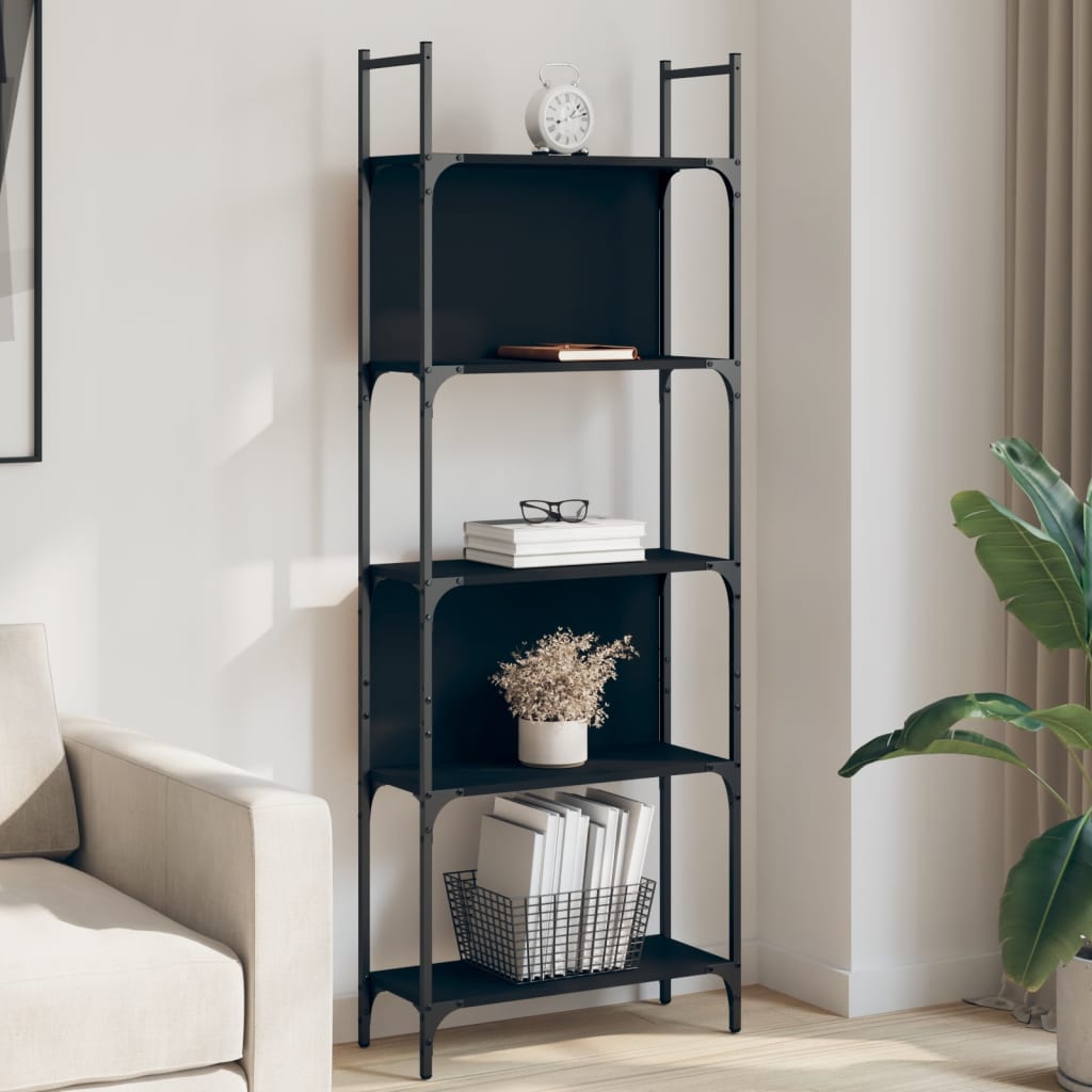 JUNG Vida Bücherregal 5 Böden Schwarz 60,5x24x166,5 cm Holzwerkstoff