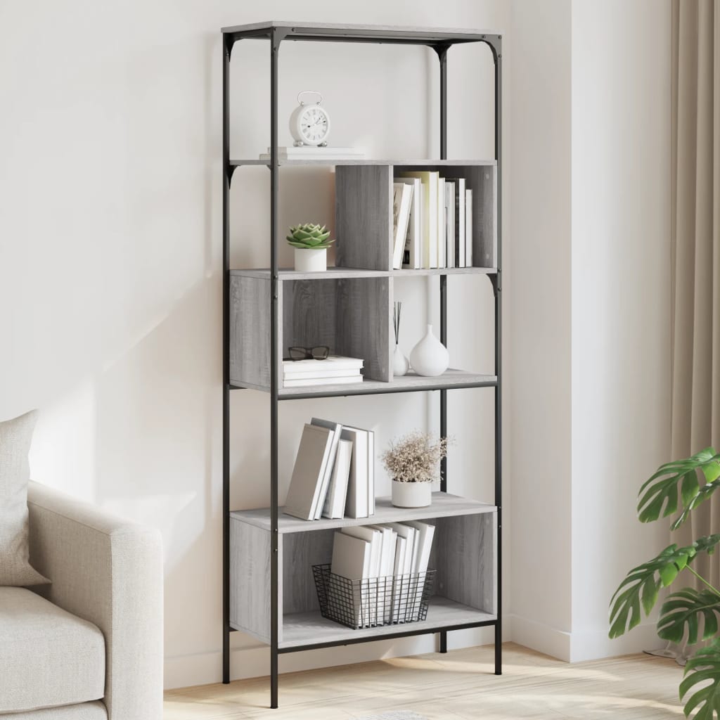 JUNG Vida Bücherregal 5 Böden Grau Sonoma 76x33x188,5 cm Holzwerkstoff