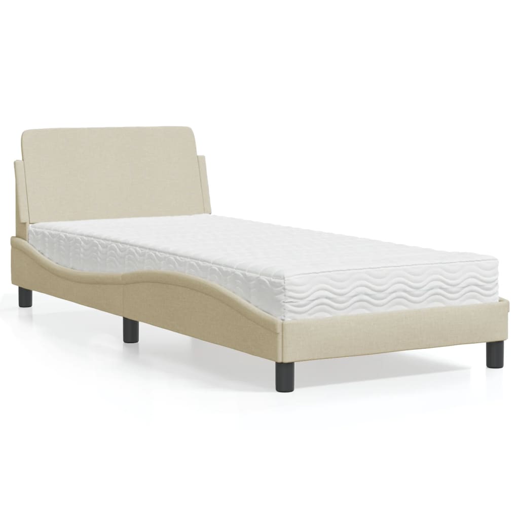 JUNG Vida Bett mit Matratze "Dover" Creme 90x190 cm Stoff