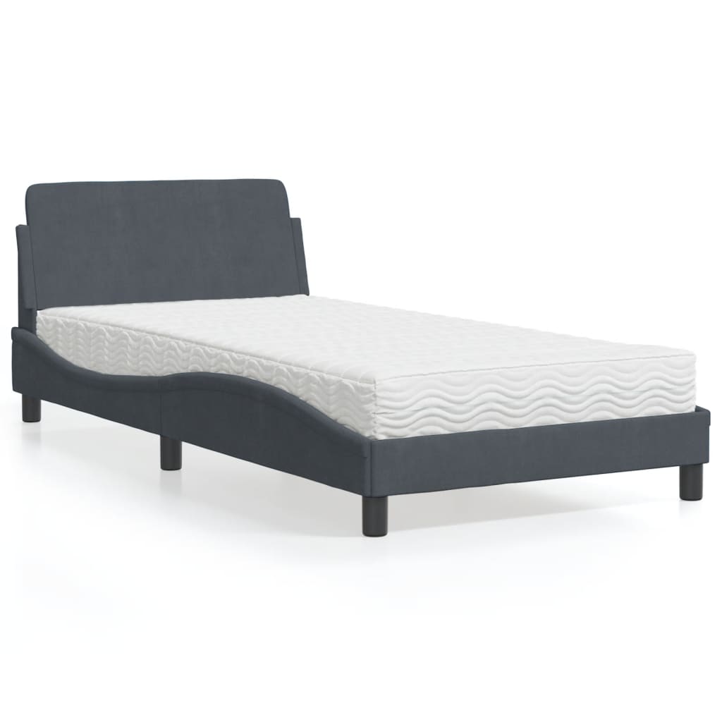 JUNG Vida Bett mit Matratze "Dover" Dunkelgrau 100x200 cm Samt