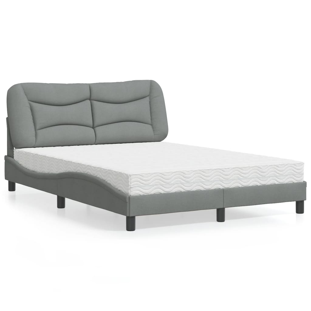 JUNG Vida Bett mit Matratze "Hvar" Hellgrau 140x190 cm Stoff