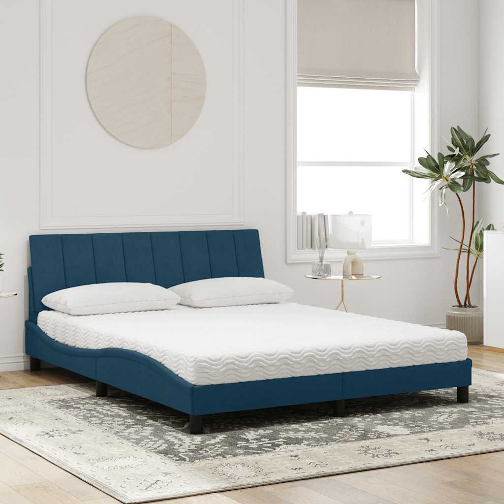 JUNG Vida Bett mit Matratze "Hanko" Blau 160x200 cm Samt