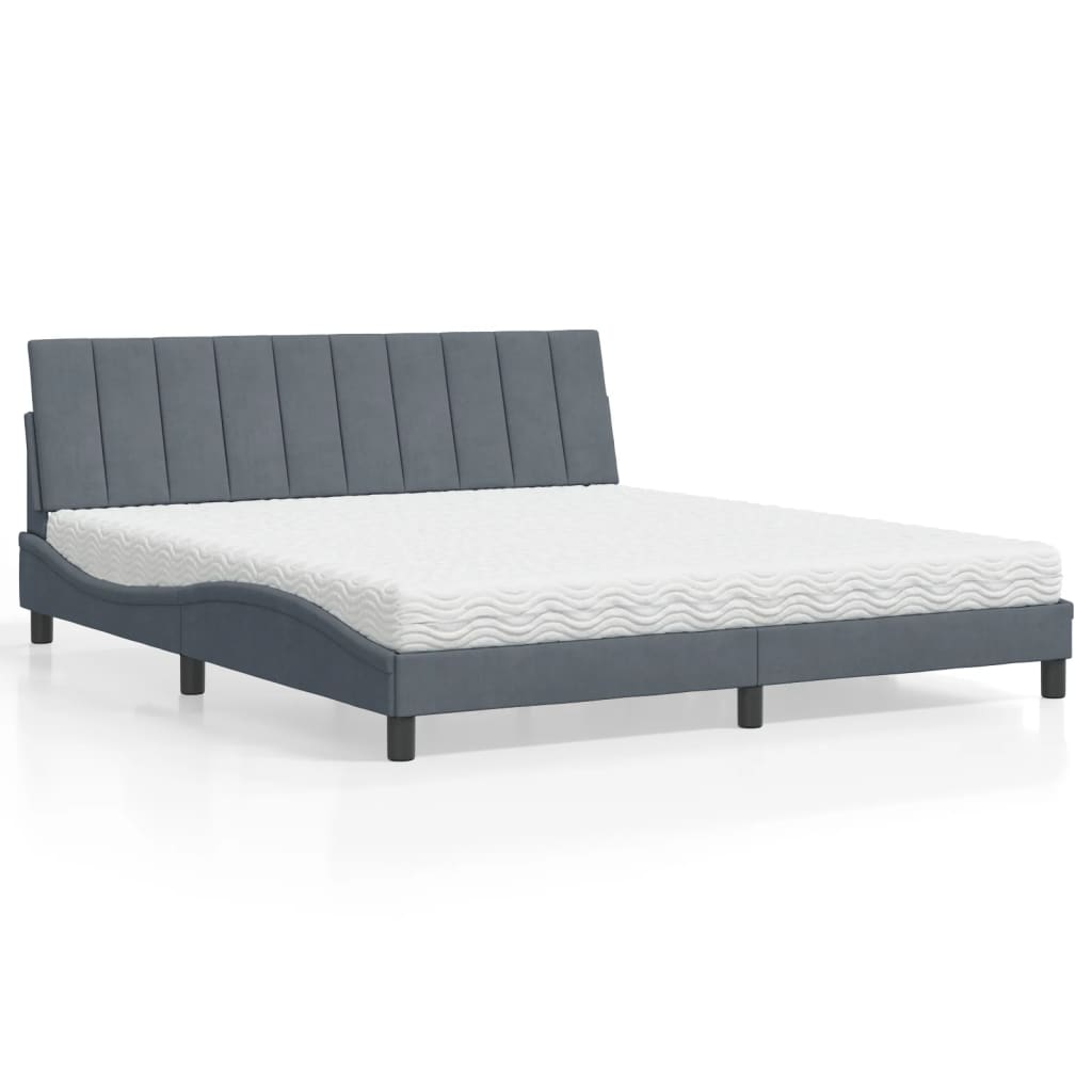JUNG Vida Bett mit Matratze "Hanko" Dunkelgrau 180x200 cm Samt