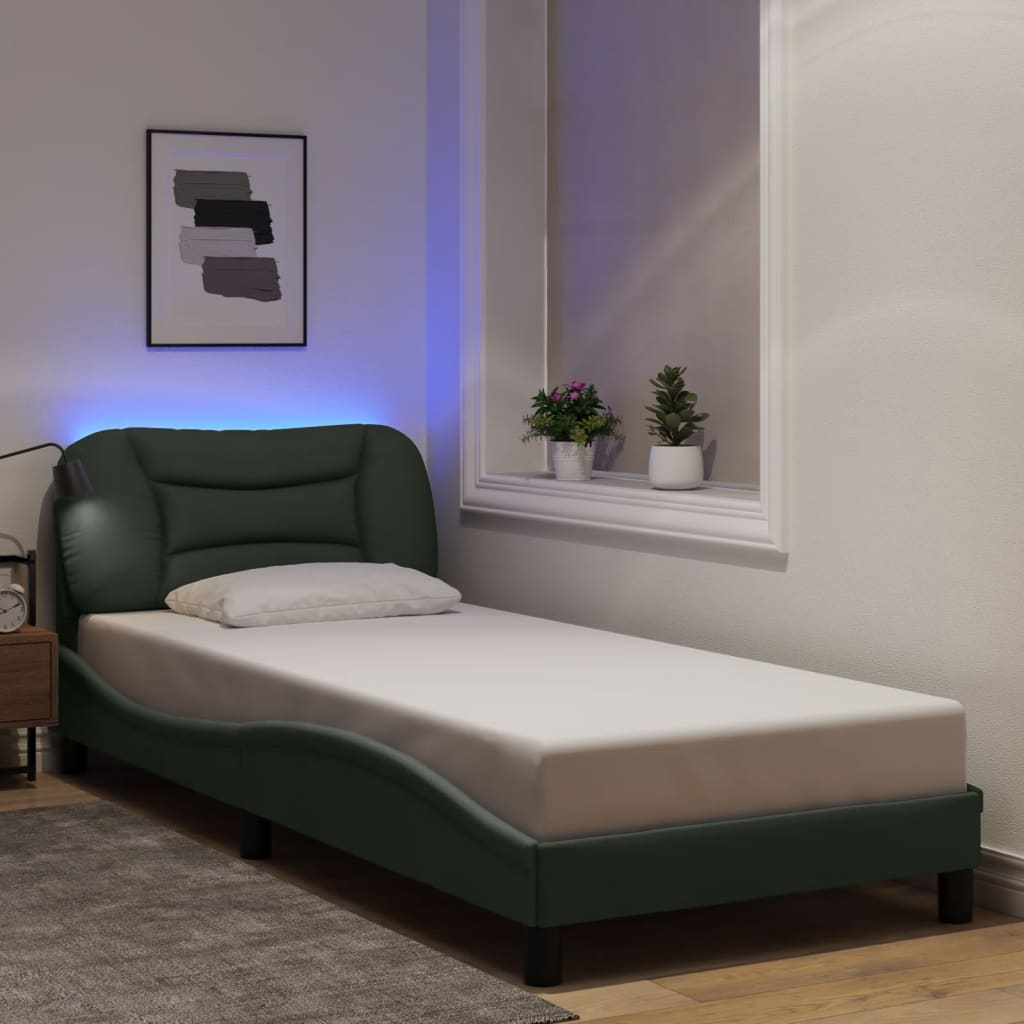 JUNG Vida Bettgestell mit LED ohne Matratze "Hvar" Dunkelgrau 90x200 cm Stoff