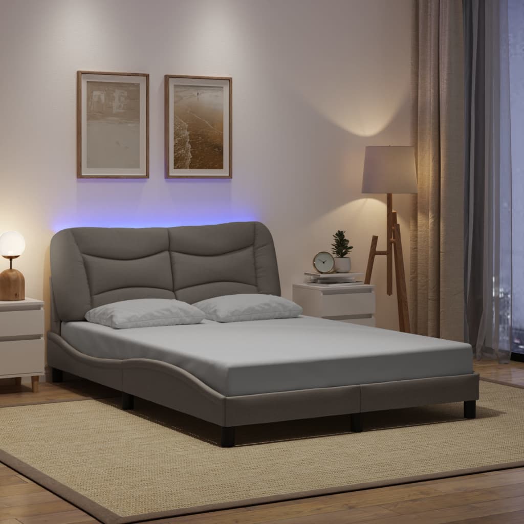 JUNG Vida Bettgestell mit LED ohne Matratze "Hvar" Taupe 120x200 cm Stoff